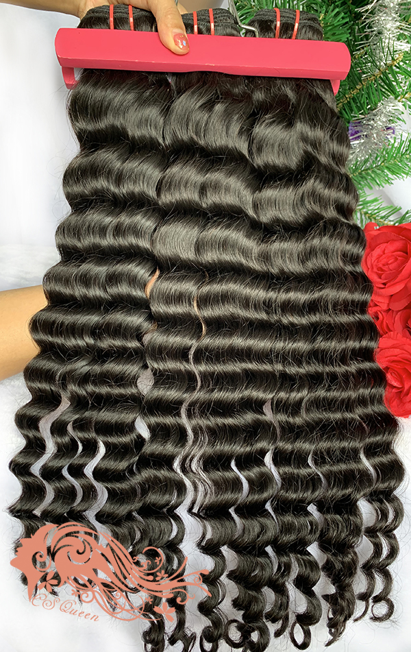 Csqueen Mink hair Loose Curly Hair Weave 2 Bundles with 5*5 Transparent lace Closure Unprocessed Hair - Click Image to Close